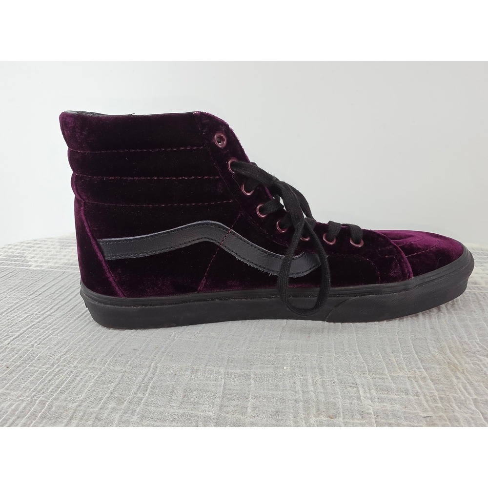 Vans Sk8-Hi Purple Velvet High Top Sneakers Mens 9.5 Black Leather Stripe - Picture 5 of 9